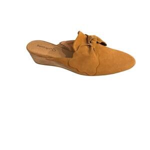 Baretraps Learher Mules with Bow Slip on Shoes Wedge‎ Heel Womens 6.5